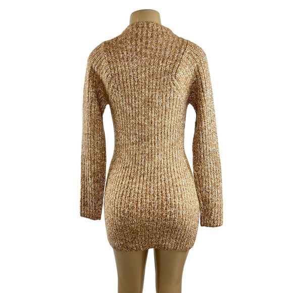 Majorelle Helen Dress Size XS Mini Chunky Knit Sweater Camel Bodycon Long Sleeve - Picture 7 of 12